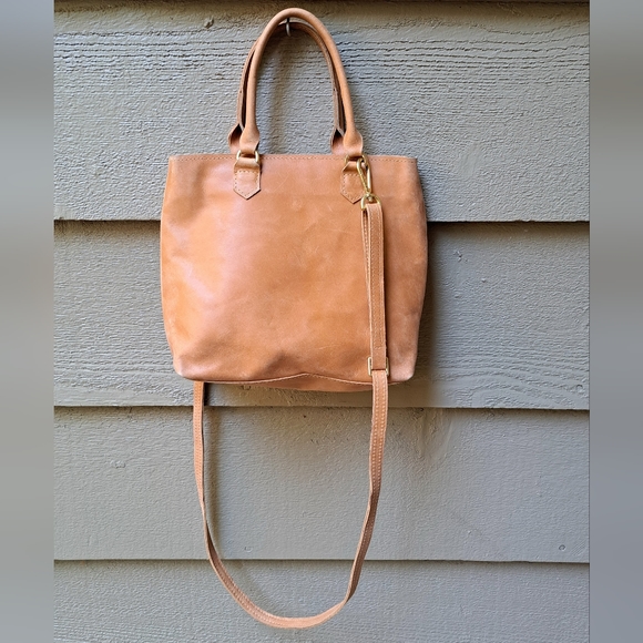 Sseko Bags Sseko Carmel Zip Top Leather Crossbody Tote Bag Ethiopia